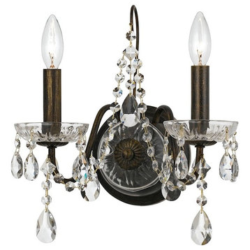 Crystorama Traditional Crystal 2-Light Clear Crystal English Bronze Sconce, English Bronze