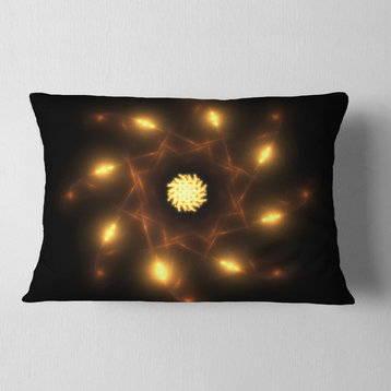 Glowing Yellow Radial Fractal Flower Art Floral Throw Pillow, 12"x20"