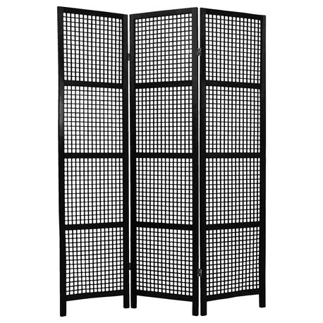 6' Tall Miyagi Shoji Screen, 3 Panel, Black