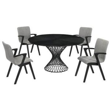Armen Living Cirque Varde 5-Piece Wood Dining Table and Chair Set in Black/Gray