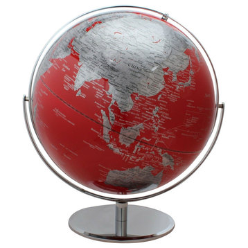 Columbus Red World Globe - 17" Diameter, Raised Relief, Striking Red and Silver