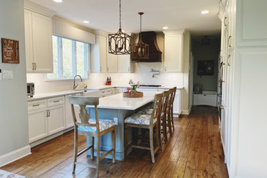 Kitchen - traditional kitchen idea in Philadelphia with quartz countertops and an island