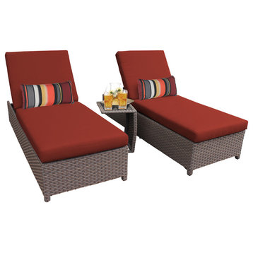 Florence Wheeled Chaise Set of 2 Wicker Patio Furniture w/ Side Table,Terracotta