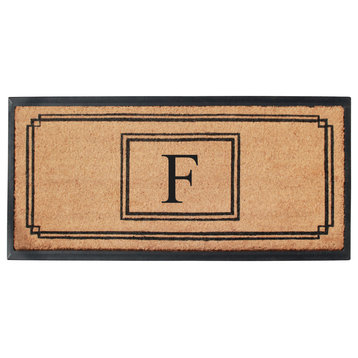 A1HC Rubber and Coir Monogrammed Large Doormat 24"X47.5" Black/Beige, F