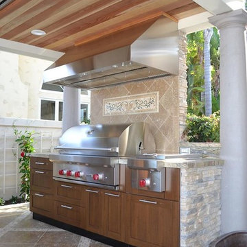 Wood-Inlay Back Patio Cabana/Danver Stainless Outdoor Kitchen