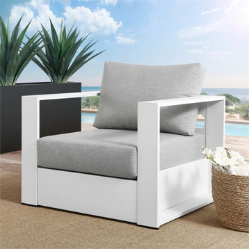 Modway Tahoe Modern Fabric/Aluminum Outdoor Armchair in White/Gray
