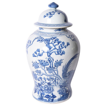 B&W Magnolia Pheasant Porcelain Temple Jar