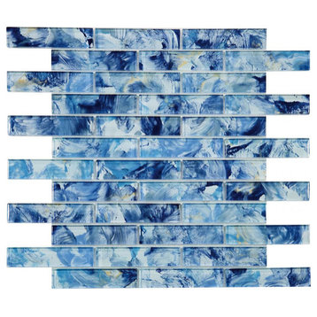 Mosaic Glass Tile Laguna Falls Floor Wall Trim Bathroom Swimming Pool, Blue