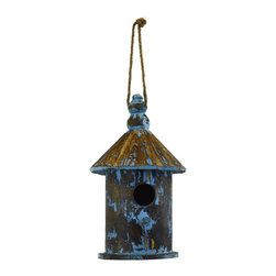 Shea's Wildflower - Vintage Round Top Bird House, Blue Washed - Wreaths And Garlands