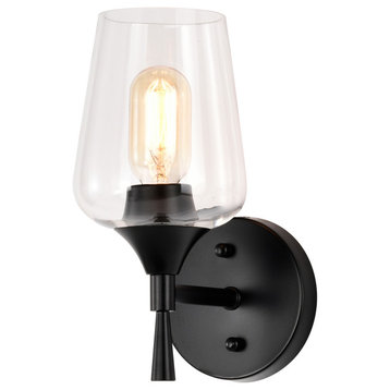 5 in. 1-Light Matte Black Indoor Wall Sconce With Clear Glass Shade