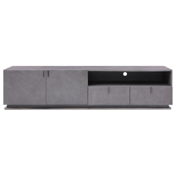 Whet Grey TV Stand, Modern Industrial TV Storage Casegood, Grey Media Cabinet
