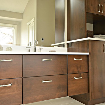 Hanging vanity and linen cabinet