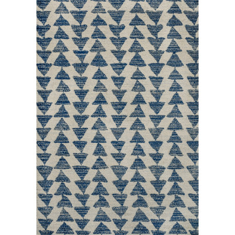 Aisha Moroccan Triangle Geometric  Cream/Navy 3 ft. x 5 ft. Area Rug