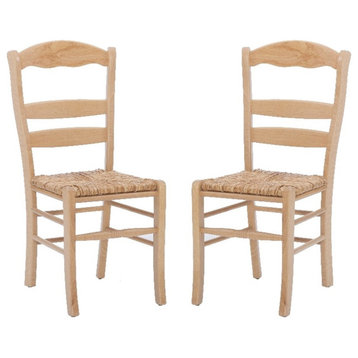 Pemberly Row Beechwood Set of 2 Rush Seat Ladder Back Dining Chairs in Natural