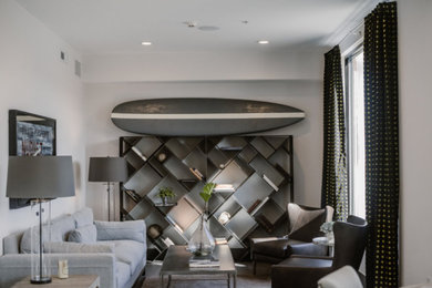 Living room - mid-sized contemporary formal and open concept ceramic tile and gray floor living room idea in Columbus with gray walls, no fireplace and no tv