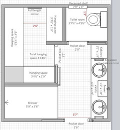 Need help with bathroom layout to maximize closet and storage!