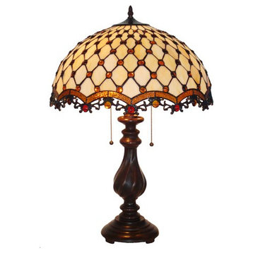 18" W Stained Glass Handcrafted Jeweled Table Desk Lamp, Zinc Base