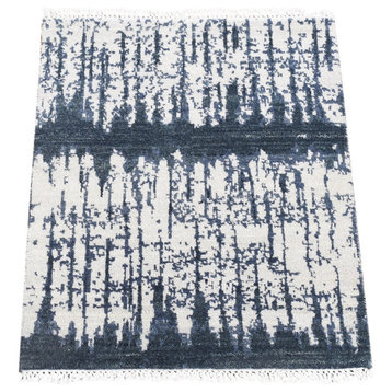 Ivory and Charcoal Black Wool Cardiac Design Modern Hand Knotted Rug, 2'0"x2'4"