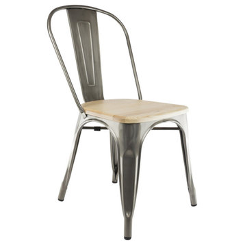 Tolix Style Chair Wood Seat, Gunmetal Set of 2