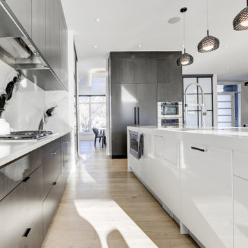 Two-tone kitchen with galley layout