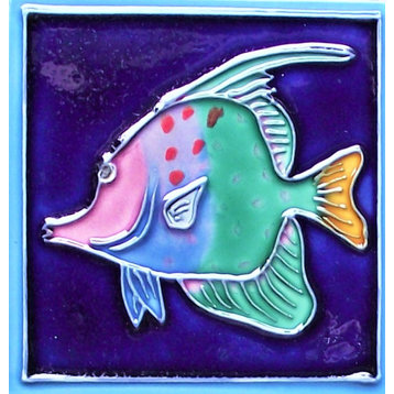 3x3" Pink, Purple, and Green Fish Ceramic Tile Magnet