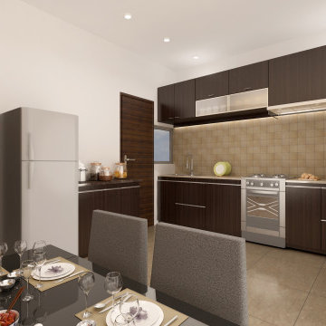 Modern Kitchen 3D Rendering with dining area