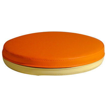 Round Leather Seat Cushion for Stool, Orange/Yellow