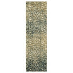 Karastan - Karastan Melrose Blue Teal Area Rug, 2'4"x7'10" - Antique scroll work is seemingly stamped on to the distressed canvas of Karastan Rugs' modern Melrose Area Rug. Rich with texture, this abstract art inspired design features splashes of contemporary color like dark blue teal, aqua jadeite, grey, metallic bronze and ivory. A debut of Karastan Rugs' Touchstone Collection, this designer area rug is luxuriously finished with the worry-free comfort of Karastan Rugs' exclusive SmartStrand yarn. Sumptuously soft to the touch, the exquisite styles of this collection feature the sensuous feel of silk alongside SmartStrand's premium, built-in lifetime stain and soil resistance, expertly engineered to never wear or wash off.
