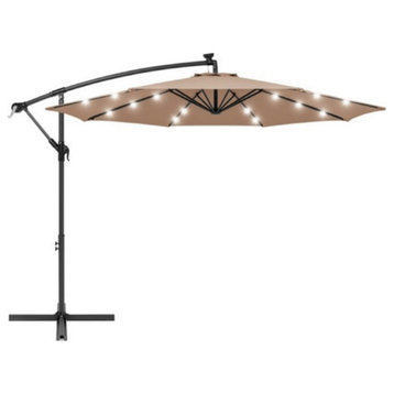 Az Patio Heaters Offset Cantilever Umbrella In Tan With Led Lights