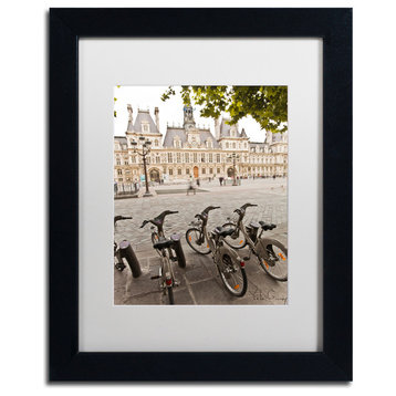 "Paris Deux - City Hall Bicycles" Framed Art by Yale Gurney, Black, 11"x14"