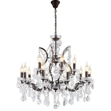 Large 14-Light Classic Crystal and Distressed Iron Chandelier 26"
