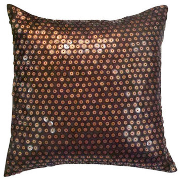 Dotted Brown Satin Throw Pillow Cover, Circle On Circle, 22"x22"