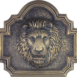 Metal finish Pool fountain spitter lion head on plaque - Products