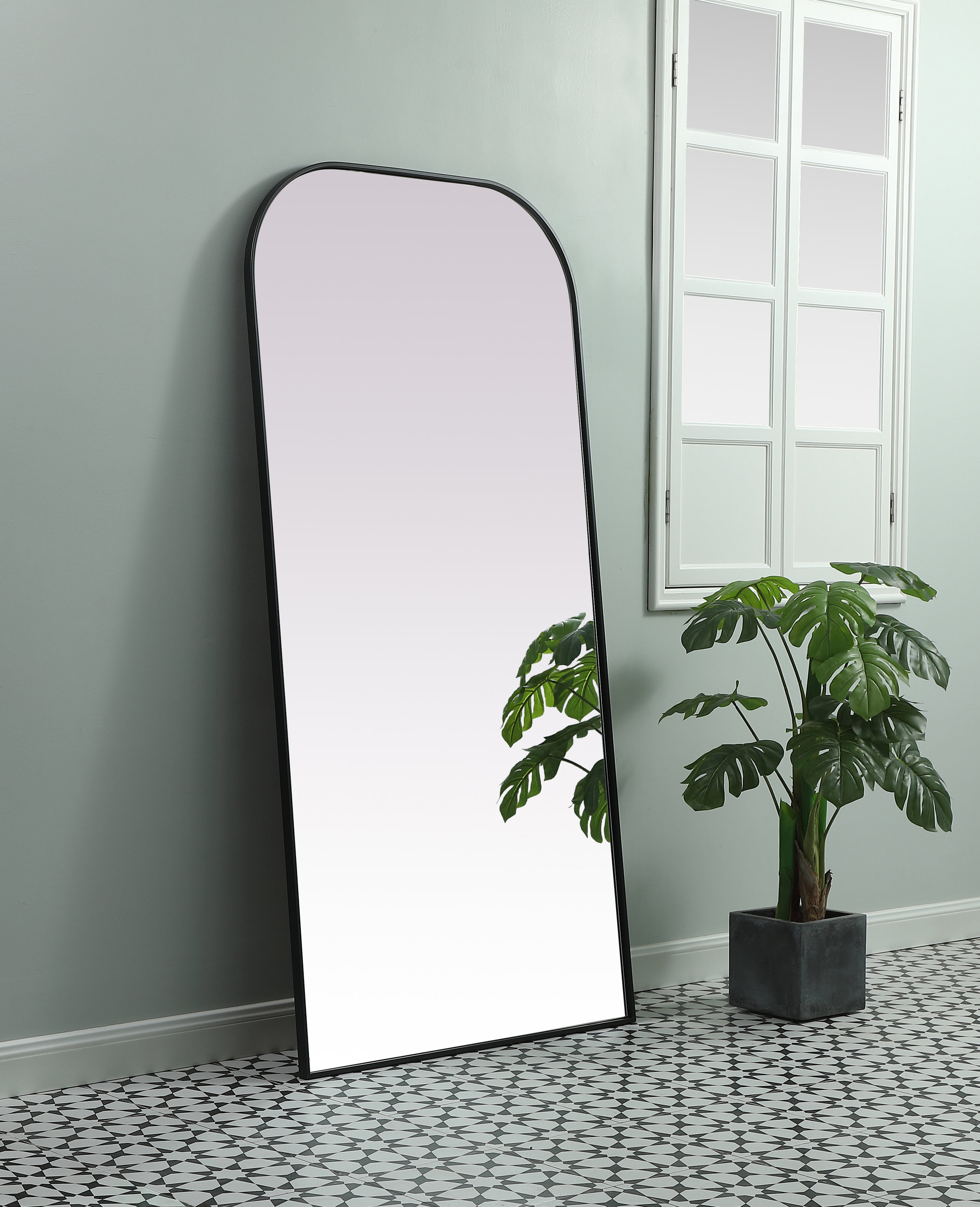 Metal Frame Arch Full Length Mirror 35X72 Inch, Black, 72