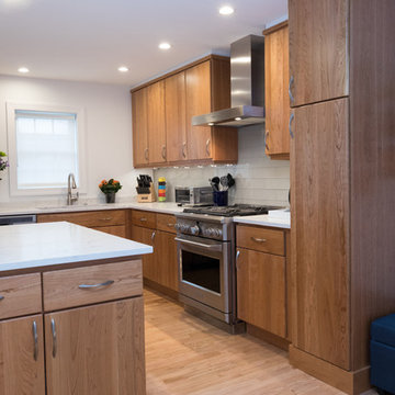 Modern Wood Kitchen Remodel | Open-Concept Layout & Large Quartz Island