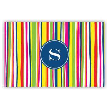 Laminated Placemat Bright Stripes Single Initial, Letter J