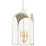 Hudson Valley Lighting - Lincroft 4 Light Lantern, 18" - Lincroft takes a traditional lantern design and reimagines it with on-trend arches and curved lines. Globe candlesticks with graceful, sloped arms rest within an elegant, arched framework in an earthy soft sand finish. Vintage Gold Leaf metalwork, accents and chain detailing complete the soothing, luxurious look.