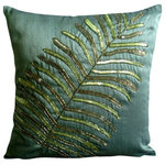The HomeCentric - Leaf 18"x18" Art Silk Dark Green Pillows Cover, Floating Leaf - Floating Leaf is an exclusive 100% handmade decorative pillow cover designed and created with intrinsic detailing. A perfect item to decorate your living room, bedroom, office, couch, chair, sofa or bed. The real color may not be the exactly same as showing in the pictures due to the color difference of monitors. This listing is for Single Pillow Cover only and does not include Pillow or Inserts.