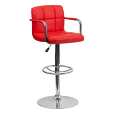 iHome Studio - Estella Mid-Back Red Quilted Vinyl Adjustable Barstool With Arms - Bar Stools and Counter Stools