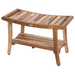 EcoDecors - EcoDecors EarthyTeak Harmony 30" Teak Shower Bench With Shelf And LiftAide Arms - EcoDecors develops unique home decor & furnishings using recycled, reclaimed, and upcycled materials. We focus on using materials that let the natural beauty of wood be highlighted included the beautiful natural wood grains, and coloring variations in teak that is naturally indigenous to the species. We have developed a coating process that both protects the wood, and brings out the natural grains and colors of the teak wood. Every EcoDecors furniture and accessory uniquely highlights its materials. EcoDecors is a small family owned and operated company pricing itself on quality, value, and service. We source directly from small rural workshops in developing countries. Our craftspeople use artisan techniques handed down from generation to generation to craft cast off doors, old boats, buildings, brides, rail road ties, teak roots, and other material into one of a kind functional works of art. To assure our quality we employ our own inspection staff on site and also do 100% quality re-inspection in the USA. The included standard utility shelf provides extra storage for toiletries or towels. This compact size of 30" length x 14" width x 18" height provides a compact footprint that will fit in most tight areas. These stools include foot leveling pads to provide extra flexibility and stability to allow stabilization due to any minor slope, and uneven surfaces, like shower floors. Teak is naturally water, mold, and mildew resistant due to its natural density and high oil content. It has been the wood of choice for hundreds of years of luxury boat builders. This natural resistance has been supplemented by using our proprietary EcoDecors sealer which is a deep penetrating stain with added mold, mildew, and fungus inhibitors. It provides the ability for this teak furniture to be used outdoors as well as indoors.