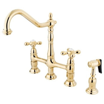 Polished Brass Heritage 8" Center Kitchen Faucet With Side Sprayer KS1272AXBS