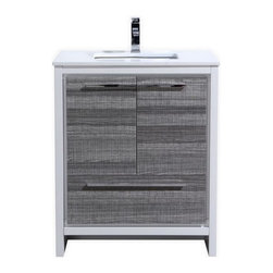 30 inch Ash Gray Modern Bathroom Vanity with White Quartz Countertop - Bathroom Vanities And Sink Consoles
