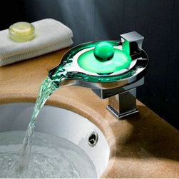 Contemporary Color Changing LED Waterfall Bathroom Sink Faucet - T8008F - Bathroom Sink Faucets