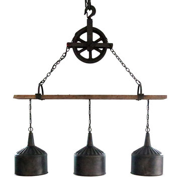 3 Funnel Light on Barnwood With Black Well Pulley