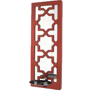 17" x 5" x 6" Red, Wooden Cross Candle Holder Sconce