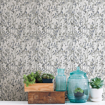 Willow Navy Leaves Wallpaper