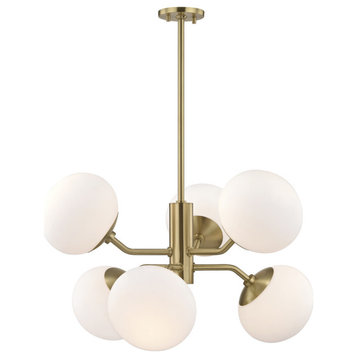 Estee 6-Light Chandelier, Opal Etched Glass, Finish: Aged Brass
