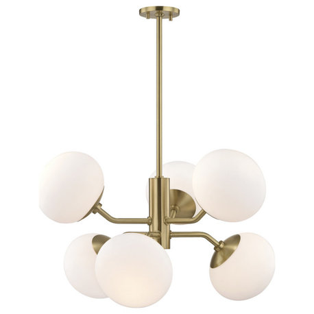 Estee 6-Light Chandelier, Opal Etched Glass, Finish: Aged Brass