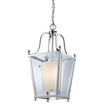 Z-Lite - Ashbury 3 Light Pendant, Chrome - This medium sized fixtures packs big style modern looks, without loosing any of the delicate tenderness found in traditional lighting. Chrome geometric shapes complimented with clear beveled glass on the outside of the fixture combined with warm glowing matte opal glass on the inside ensures that this style of lighting is truly unique.