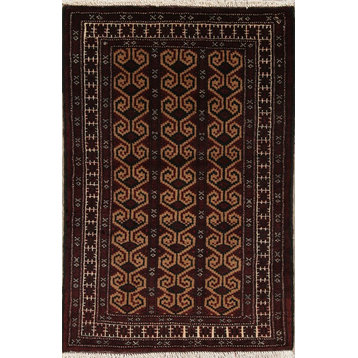 Balouch Geometric Persian Handmade Wool Oriental Traditional Area Rug, 3'9"X2'6"